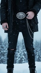 Men Women Buckle Silver Skull Skeleton Halloween Black Detail Big Size GothicBik