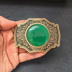 Round Cat-eye Acrylic Mens Belt Buckle Western Cowboy Solid Brass Copper