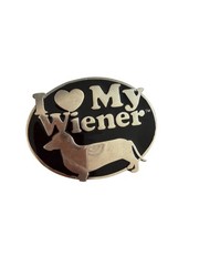 Ripple Junction I Love My Wiener Belt Buckle Silver Tone Black Enamel Y2K