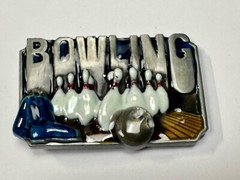Bowling Sports Commemorative Belt Buckle – Raised Pins, Lane And Ball