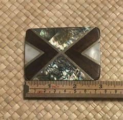 Vintage Mexico Wood & Shell Inlay Belt Buckle 2X3 in