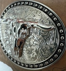 Western Rodeo, Bull Riding with 3-D Bull or Steer metal belt Buckle, New! #8