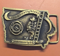 Iowa Firefighters Memorial Belt Buckle Brass Limited Edition Serial No. 842