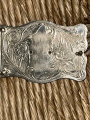 ESTATE SILVER TONE BELT BUCKLE GREEN AGATE SOUTHWESTERN STYLE MEN WOMEN UNISEX
