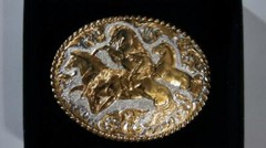 CRUMRINE WESTERN BELT BUCKLE WILD HORSES OVAL GOLD SILVER C08700