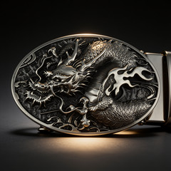 Antique Silver Tone Dragon Belt Buckle Oval 3D Chinese Men Western Biker Gothic