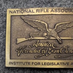 VINTAGE National Rifle Association NRA Belt Buckle America Founded By Gun Owners