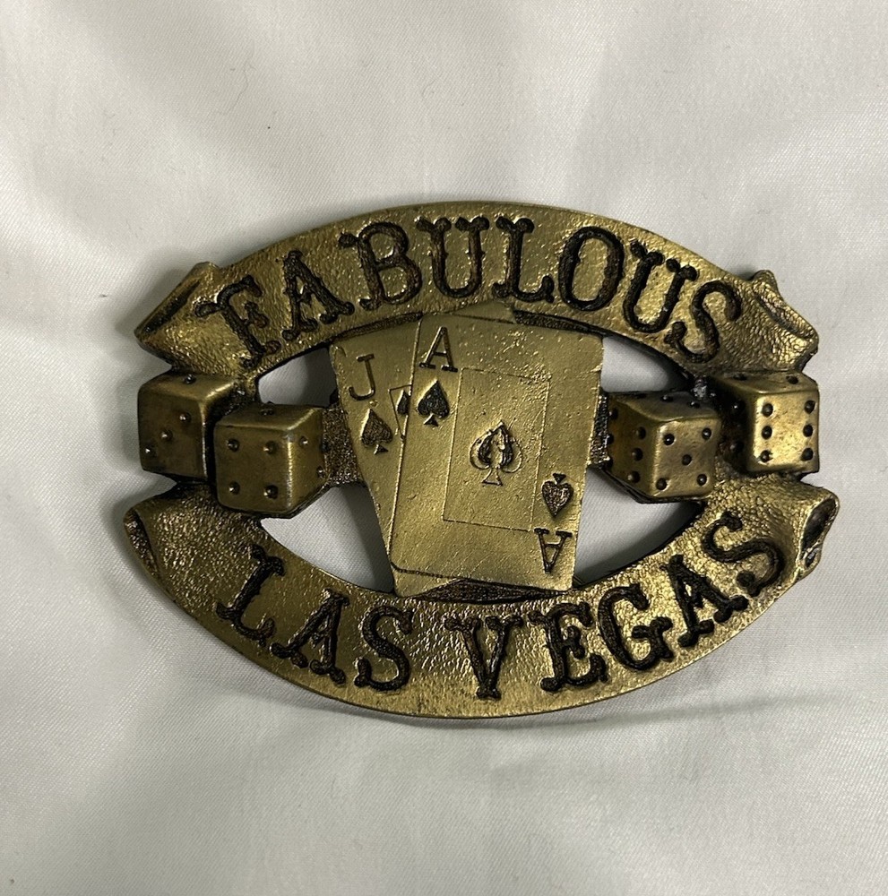 Dezy Belt Buckle 1976 Fabulous Las Vegas Dice Playing Cards