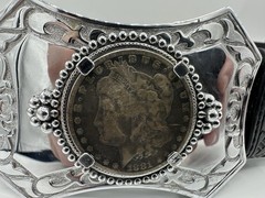 1881 Morgan Silver Dollar Coin Western Leather Belt Size 40 Cowboy Buckle