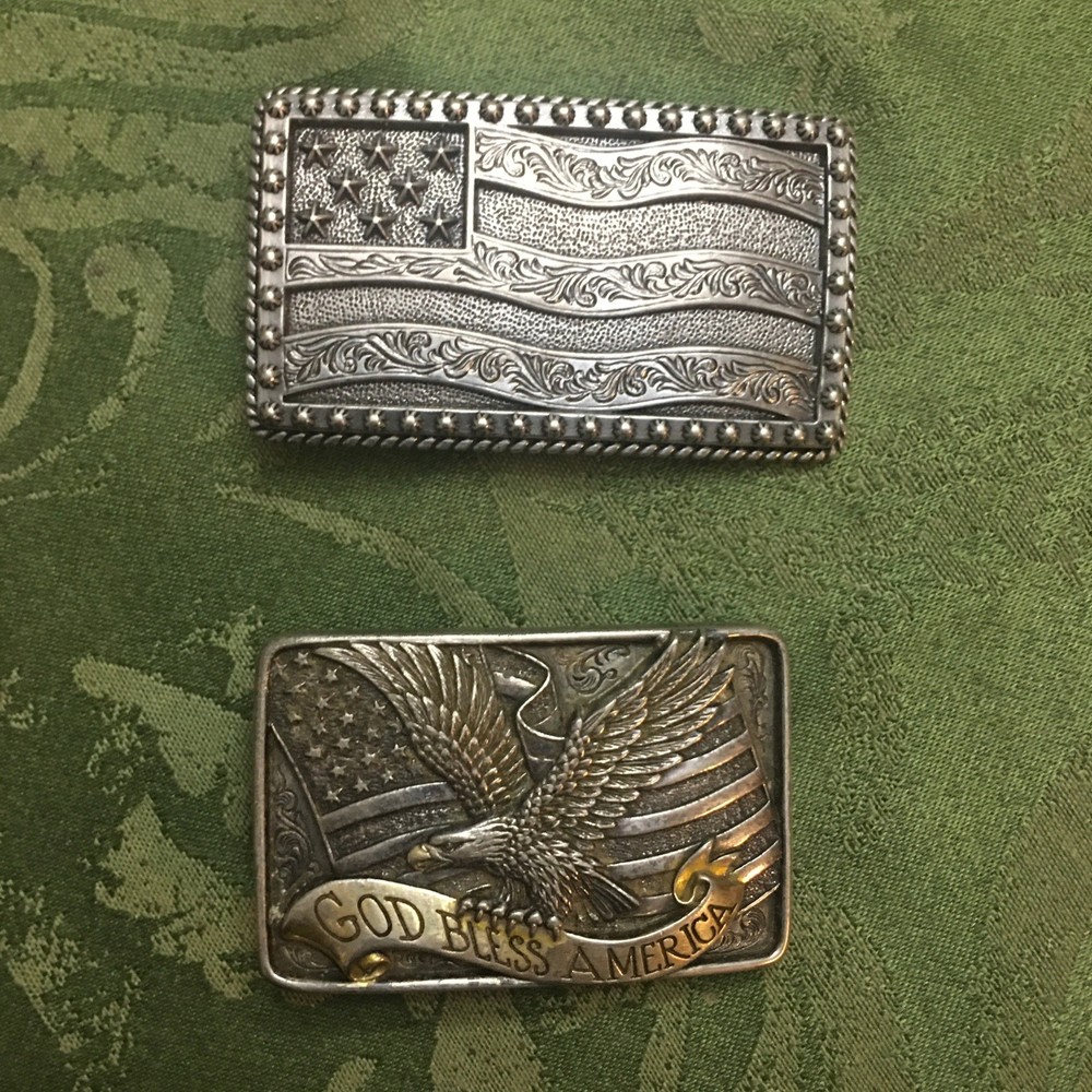 Nocona God Bless America Buckle American Flag-Eagle Belt Buckle W/BONUS