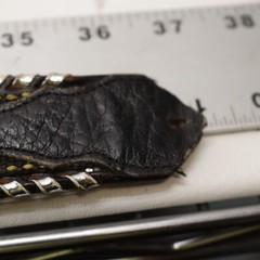 Vtg Rotating Spur Belt Buckle Tribal Embroidered Black Silver Tone Whipstitch