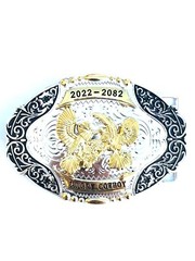 Western Buckle Gold Black Silver Roosters Cowboy 2 »Buckle Hebilla Vaquero Gallo