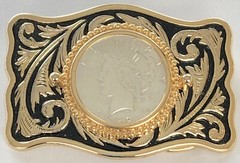 BELT BUCKLES USA Silver Dollar Coin Screw Mount Gold Black Rectangle NWOT!