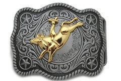 New Men Belt Buckle Dark Silver Metal Cowboy Western Rodeo Cowboy Gold Bull