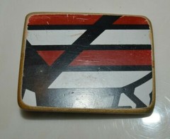 Wooden Handmade Red Black White Skateboard Deck Recycled Skater Belt Buckle