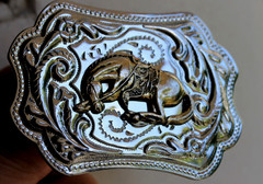 Vintage Western Silver Tone Belt Buckle with Brass Tone Bucking Bronco Horse