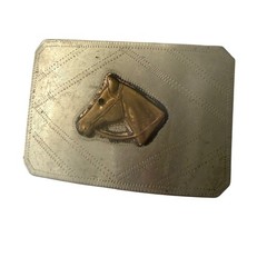 Vintage Ricardo Nickel Silver Belt Buckle Bronze Horse Head Western Cowboy 3in
