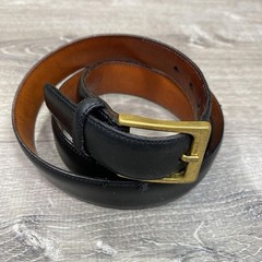 Trafalgar Belt Mens 38 Black Leather Brass Buckle Hand Polished Dress Classic