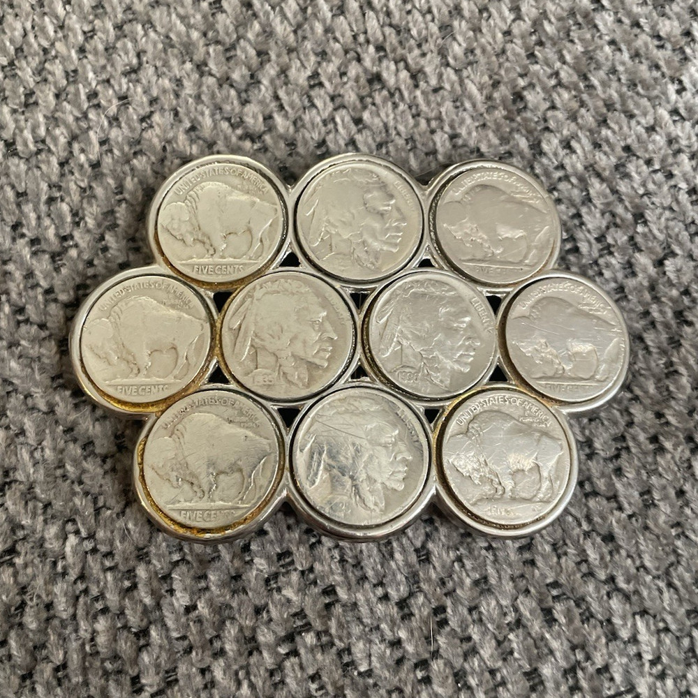 Vintage Silver Metal Buffalo Nickel Belt Buckle