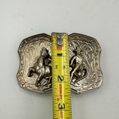 Vintage Belt Buckle Western Cowboy Silver Roping Horse & Rider Rodeo Scene 882