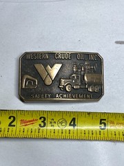 Vintage Western Crude Oil Inc Safety Achievement Brass Belt Buckle Jostens