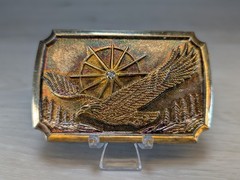 Vintage American Soaring Eagle Solid Brass Belt Buckle w/ Diamond Crystal
