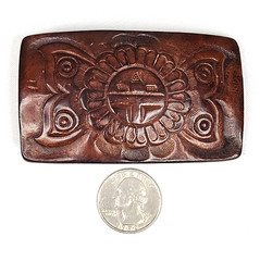 Vtg Hand Tooled Leather belt buckle Native American Indian Southwestern 3×2&Prime;