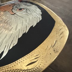 Vintage German Silver Belt Buckle Bald Eagle Head Gold Silver & Copper Tone