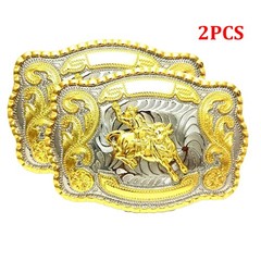 2PC WESTERN SHINE BELT BUCKLE MEN BULL RIDE RODEO ANIMAL HUGE RODEO BIG COWBOY