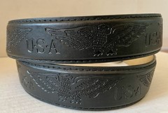 USA Eagle Black Leather Belt Mens XL 42-44 Stamped U.S.A. w Eagles Matte Buckle