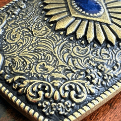 Western Antique Brass Tone Concho Buckle with Turquoise Accent