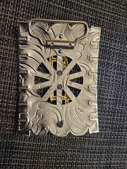 Unbranded Belt Buckle, Silver And Gold Tone Cowboy Kneeling Horse Cross