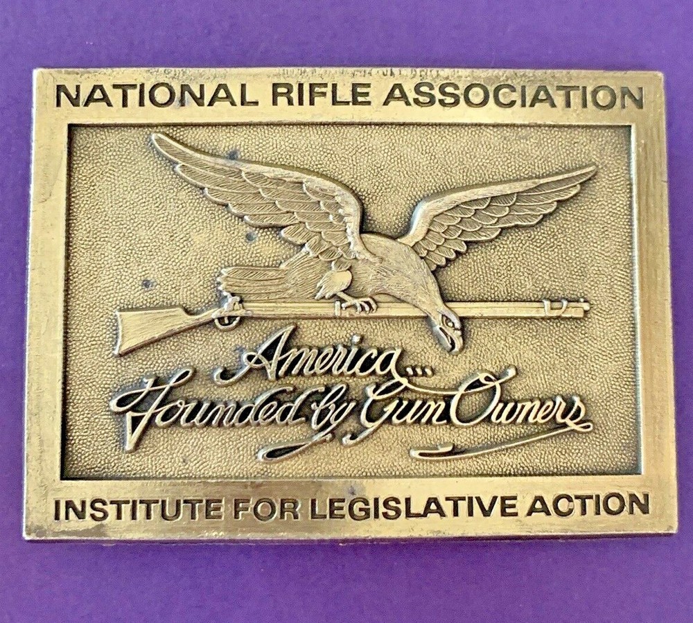 VINTAGE National Rifle Association NRA Brass Belt Buckle Gun Owners Shotgun EUC!