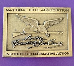 VINTAGE National Rifle Association NRA Brass Belt Buckle Gun Owners Shotgun EUC!