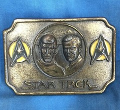 vintage 70s STAR TREK BRASS BELT BUCKLE lee jeans spock kirk sci fi movie 80s
