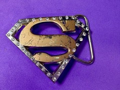 Superman S Logo Shield with Rhinestone Accented Superhero Cosplay Belt Buckle