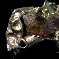 Vtg Copa Collection Brutalist Belt Buckle Silver/ Amethyst Modern Art SIGNED