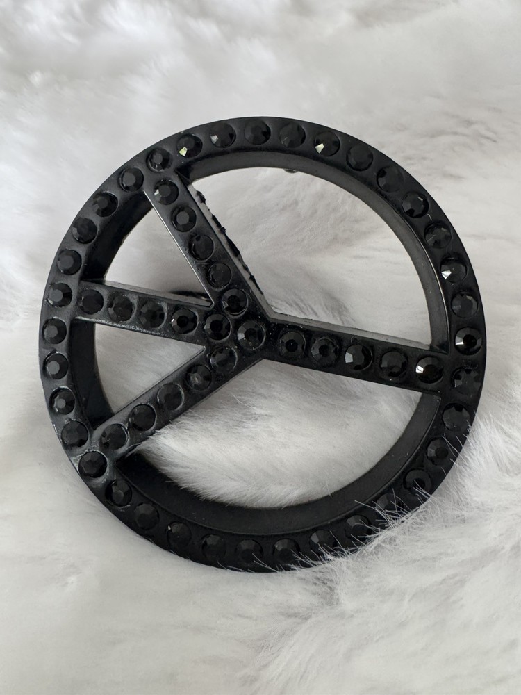 New Men’s Peace Sign Studded Black Belt Buckle New