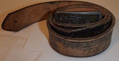 1977 Indiana Metal Craft WHITE TAILED DEER Buck Brass Belt Buckle & Leather Belt