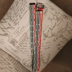 New-Colorful Striped Double Prong Buckle & Metal Grommets Belt 35 in long