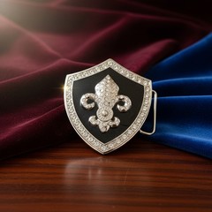 Men Women Silver Metal Belt Buckle Fashion Shield Bling Fleur De Lis Lily