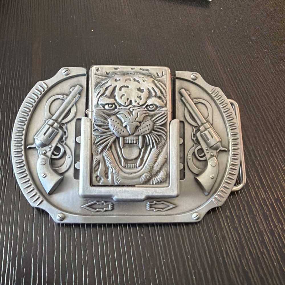 Tiger Guns Western Cowboy Lighter Belt Buckle