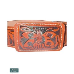 NEW Hecho En Mexico Hand Tooled Leather Western Belt Floral Buckle Boho Cowgirl