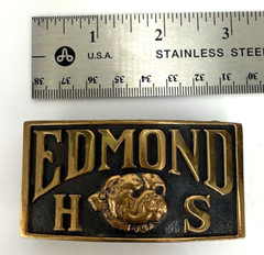 Edmond High School Oklahoma Belt Buckle Vintage Brass Bulldogs 3&Prime;x1.5&Prime;