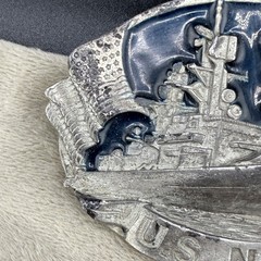 Vintage Bergomot Brass Works US Navy Belt Buckle Silver Tone Enamel