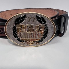 GWRRA 77 Eagle Biker Belt Buckle w/ Gold Wing Embossed Leather Belt USA Made