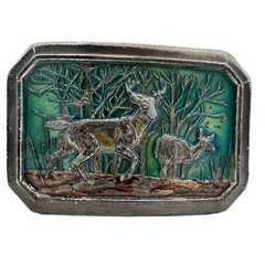 VTG Great American Buckle Co. Enameled Metal Deer Belt Buckle Serial Number 520