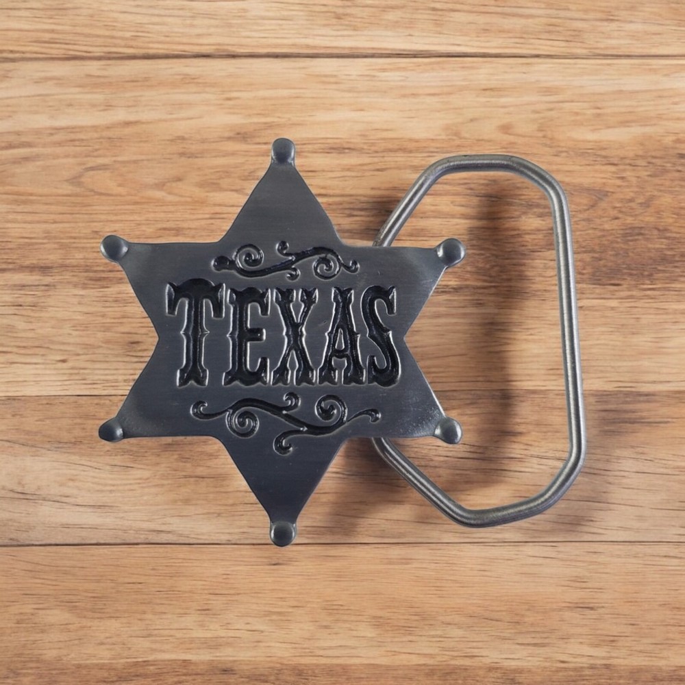 Vintage Texas 6-point Star Sheriff Badge Belt Buckle Pewter New Old Stock