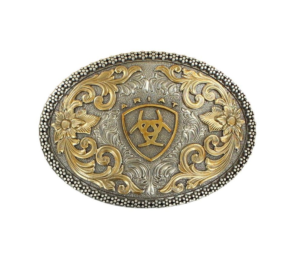 ARIAT Men&rsquo;s Antique Silver and Gold Oval Belt Buckle