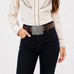 ARIAT Scalloped Logo Buckle with Twisted Rope Edge, Floral Scrolls, Filigree Det